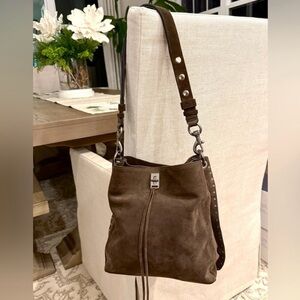 Rebecca Minkoff Brown Suede Darren Shoulder Bucket Bag color Fondant
